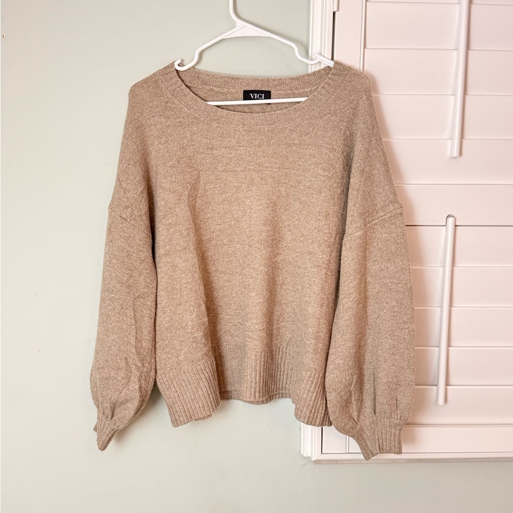 VICI Balloon Sleeve Knit Sweater Medium Beige